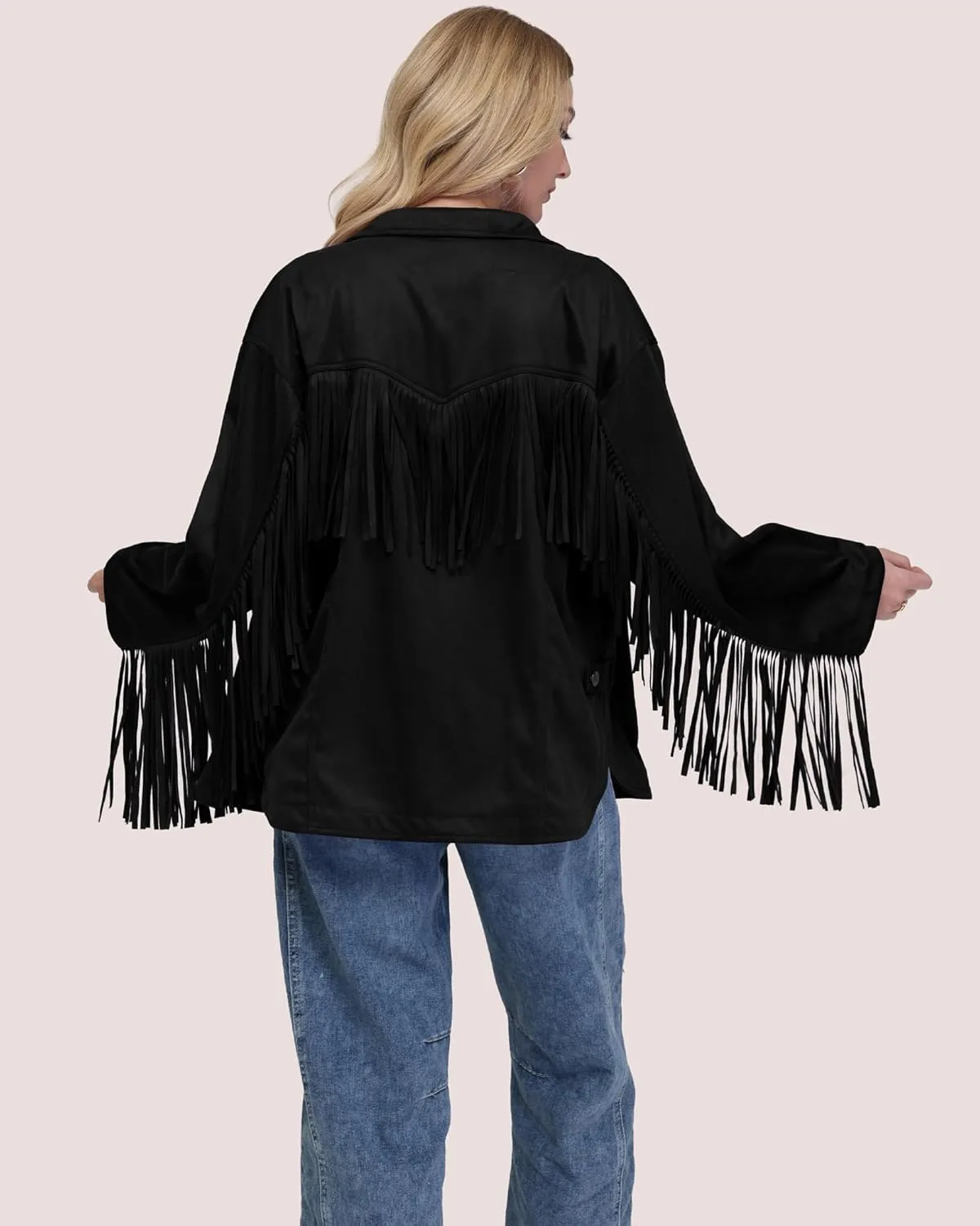 Locachy Women's Faux Suede Fringe Jacket Vintage Western Cowgirl Tassel Jackets Country Concert Outfits