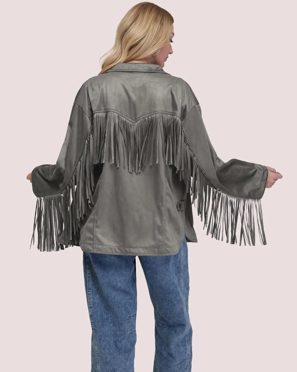 Locachy Women's Faux Suede Fringe Jacket Vintage Western Cowgirl Tassel Jackets Country Concert Outfits