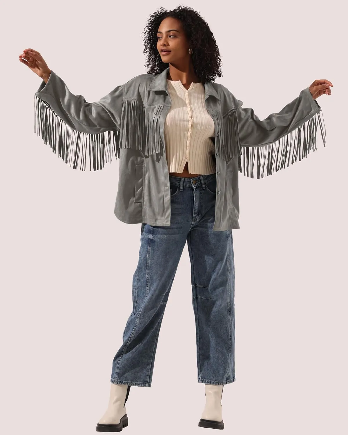 Locachy Women's Faux Suede Fringe Jacket Vintage Western Cowgirl Tassel Jackets Country Concert Outfits