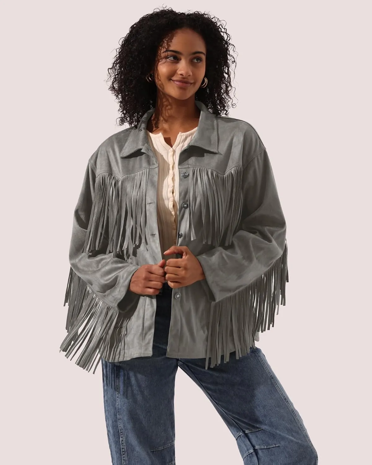 Locachy Women's Faux Suede Fringe Jacket Vintage Western Cowgirl Tassel Jackets Country Concert Outfits
