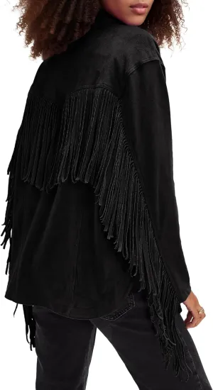 Locachy Women's Faux Suede Fringe Jacket Vintage Western Cowgirl Tassel Jackets Country Concert Outfits