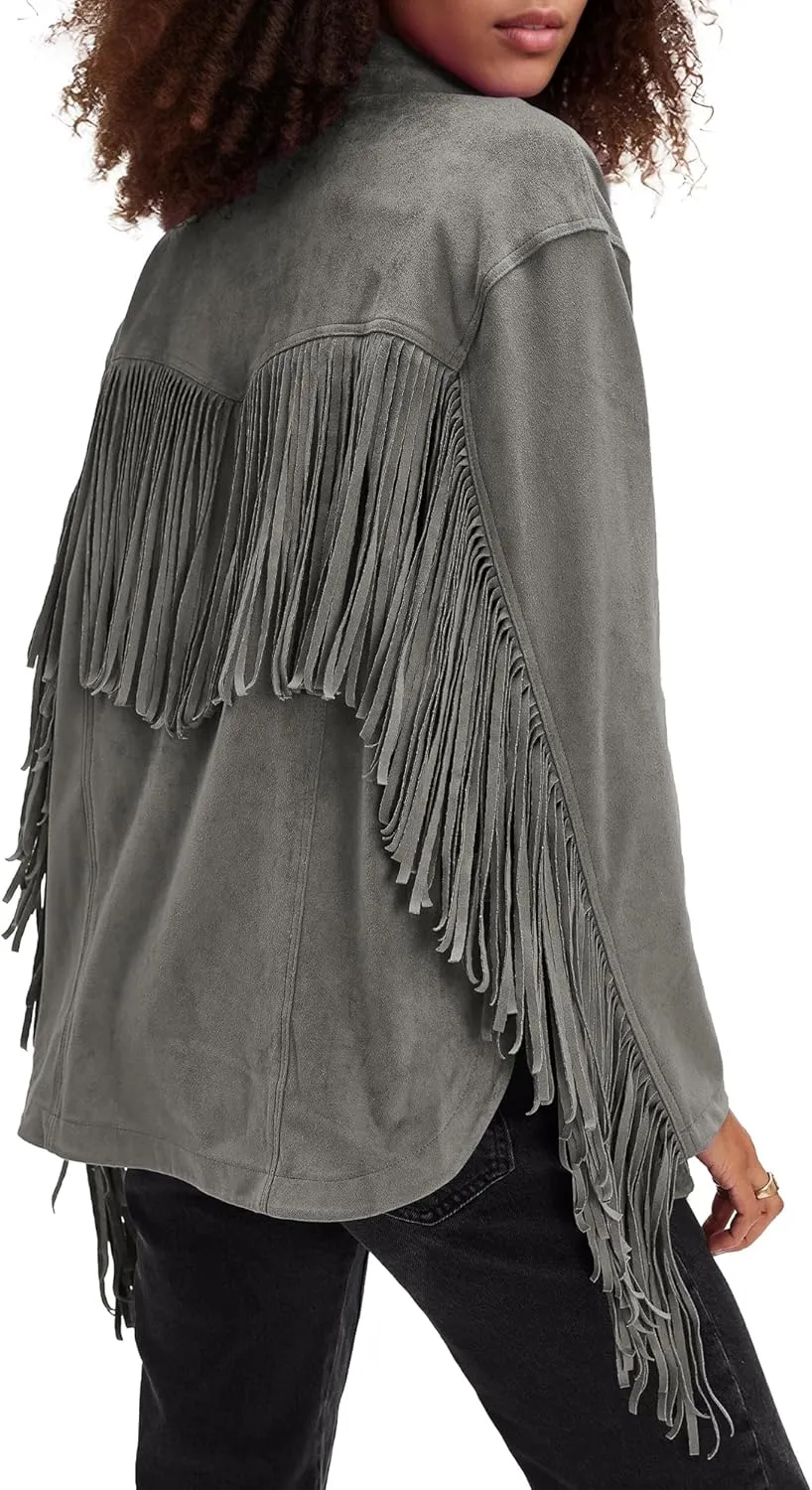 Locachy Women's Faux Suede Fringe Jacket Vintage Western Cowgirl Tassel Jackets Country Concert Outfits