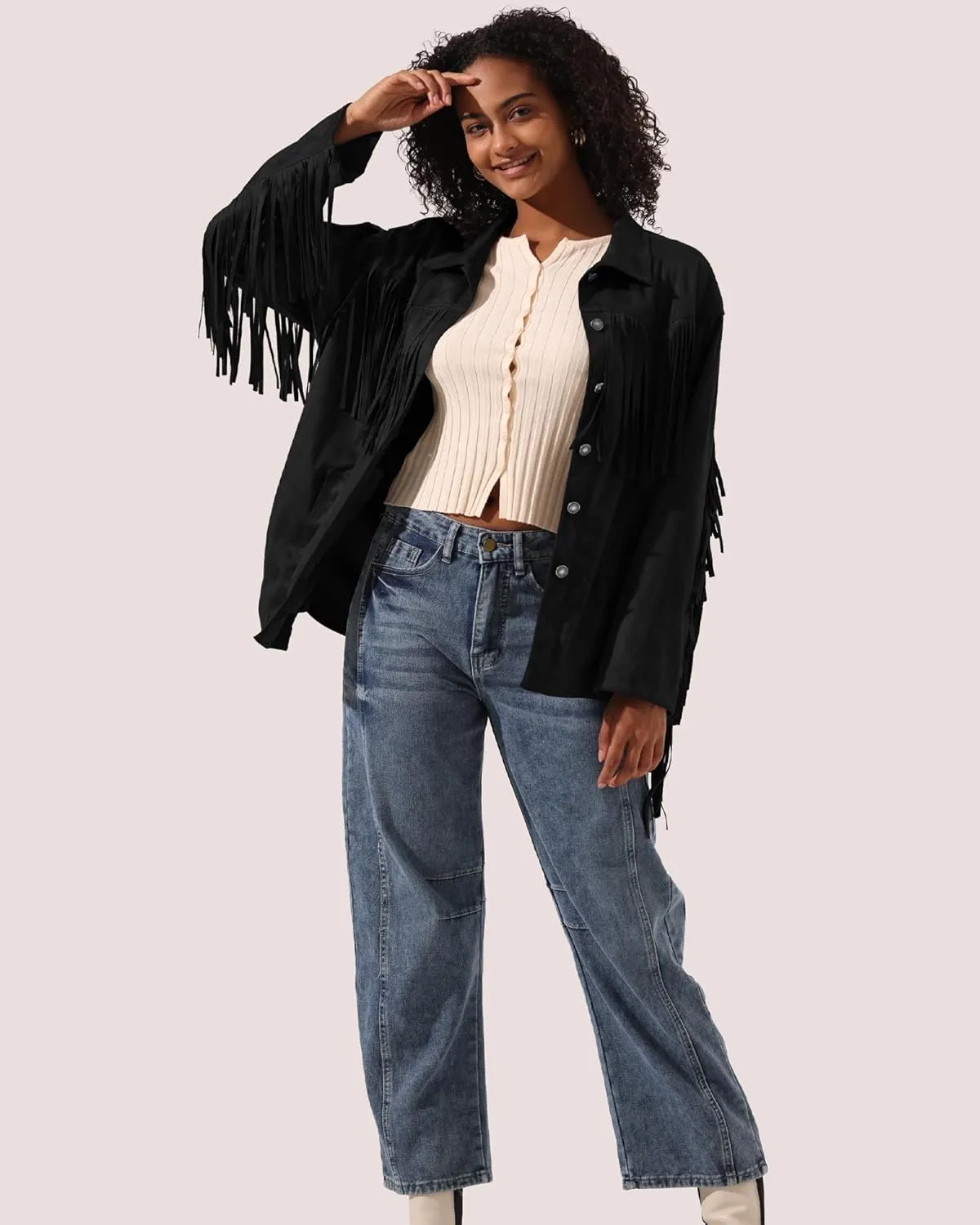 Locachy Women's Faux Suede Fringe Jacket Vintage Western Cowgirl Tassel Jackets Country Concert Outfits