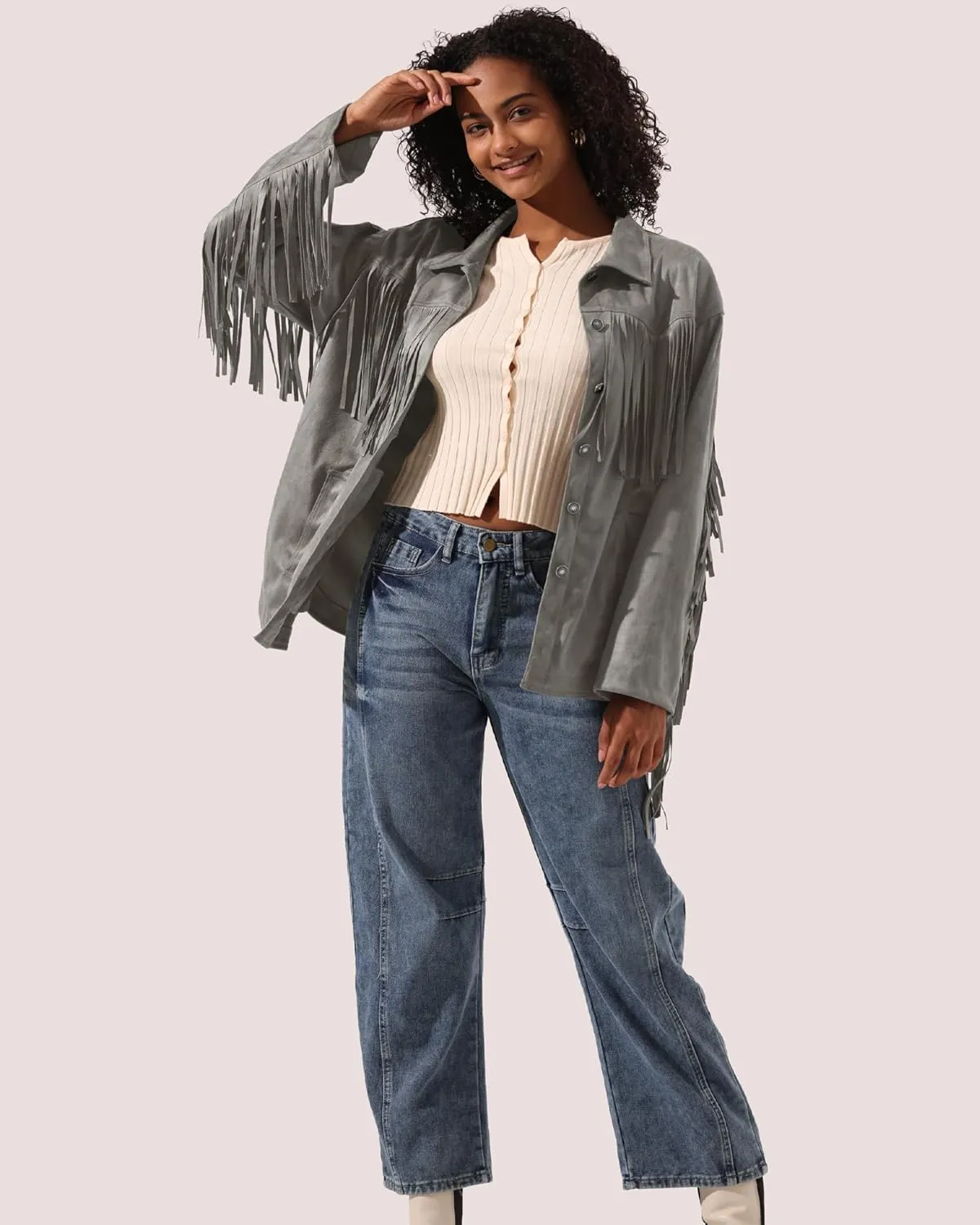 Locachy Women's Faux Suede Fringe Jacket Vintage Western Cowgirl Tassel Jackets Country Concert Outfits