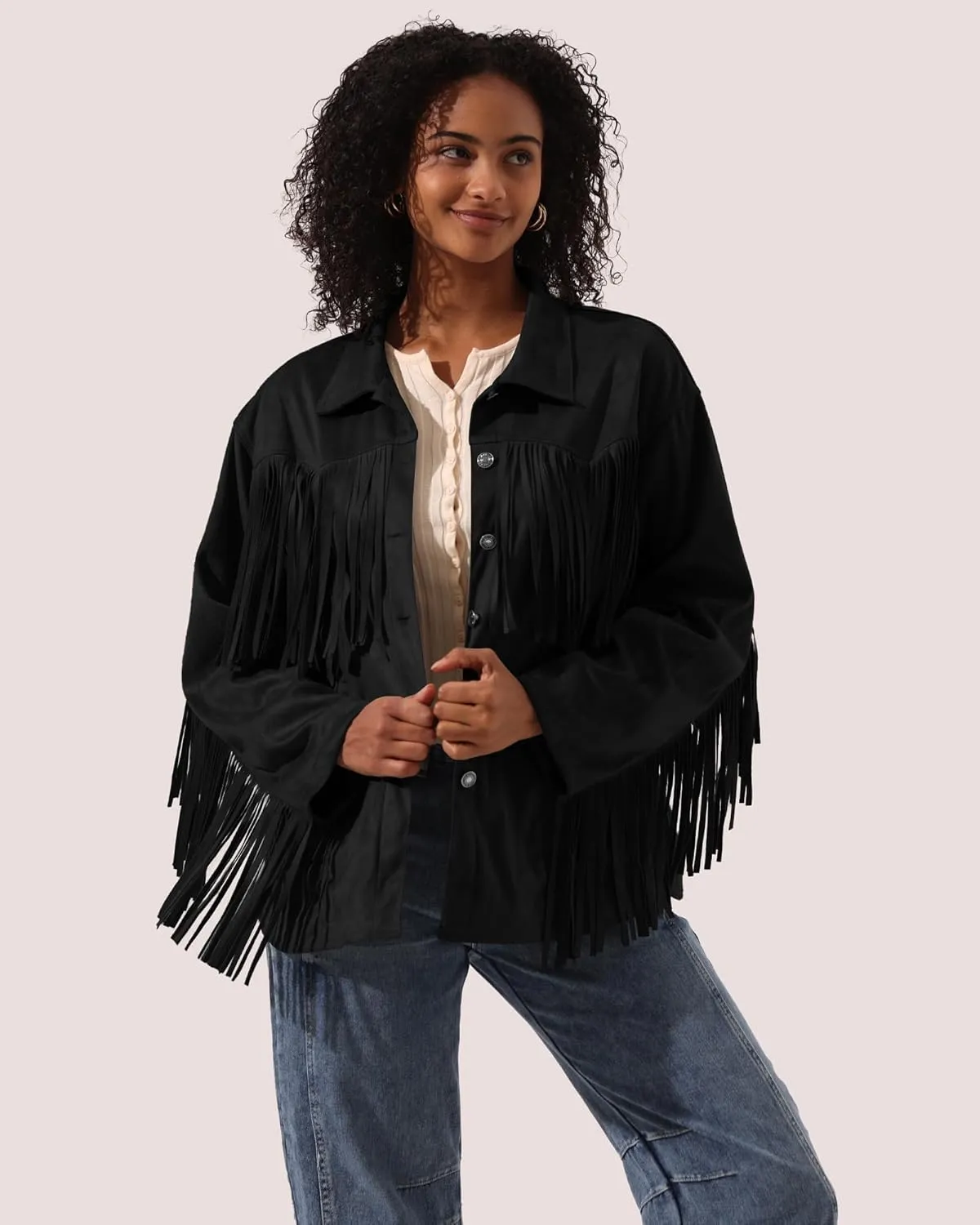 Locachy Women's Faux Suede Fringe Jacket Vintage Western Cowgirl Tassel Jackets Country Concert Outfits