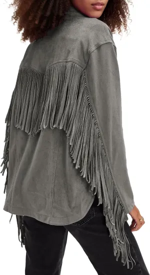 Locachy Women's Faux Suede Fringe Jacket Vintage Western Cowgirl Tassel Jackets Country Concert Outfits