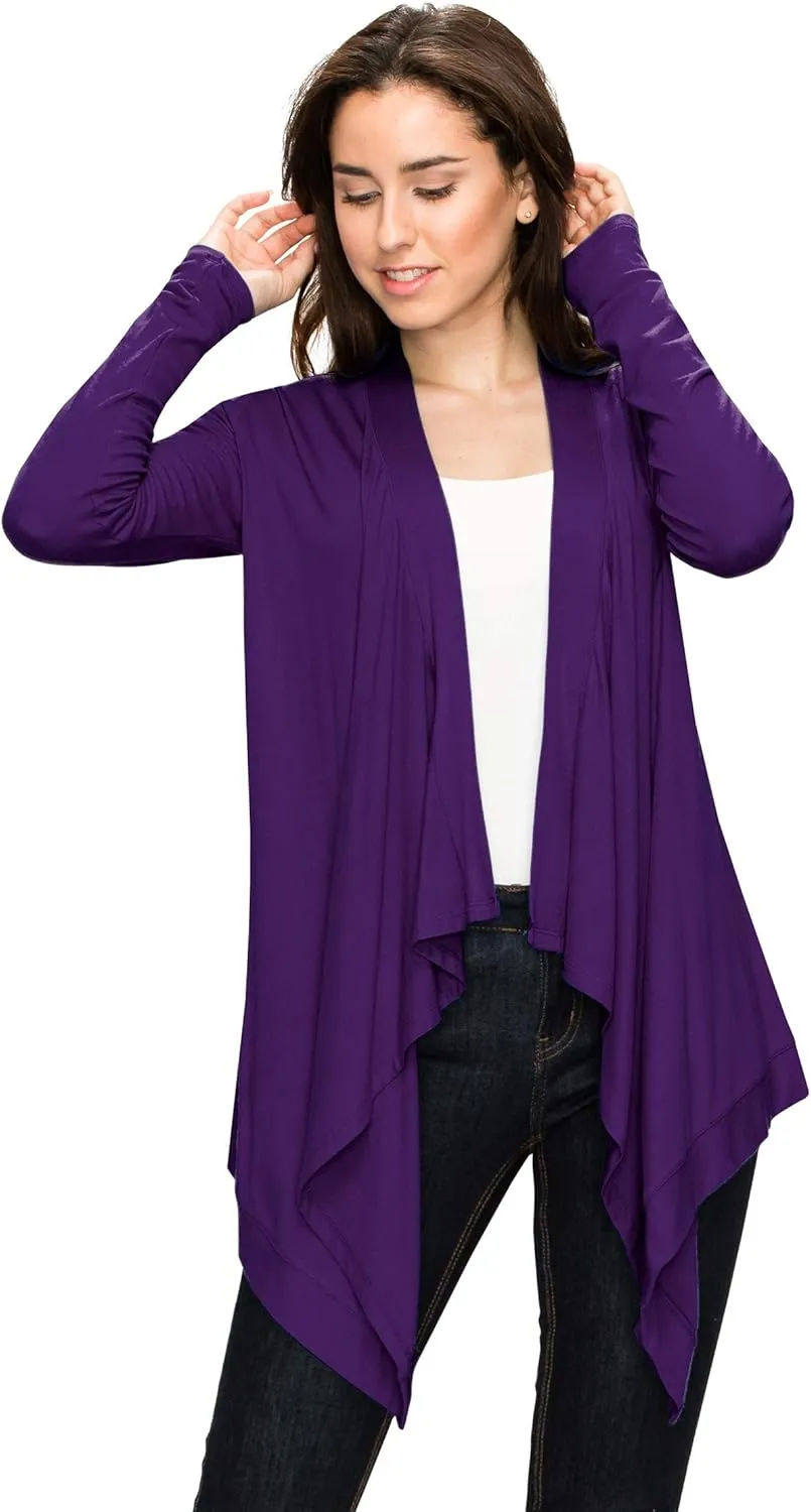 Lock and Love Women's Draped Front Open Asymmetrical Cardigan - Casual Long Sleeve Lightweight Duster