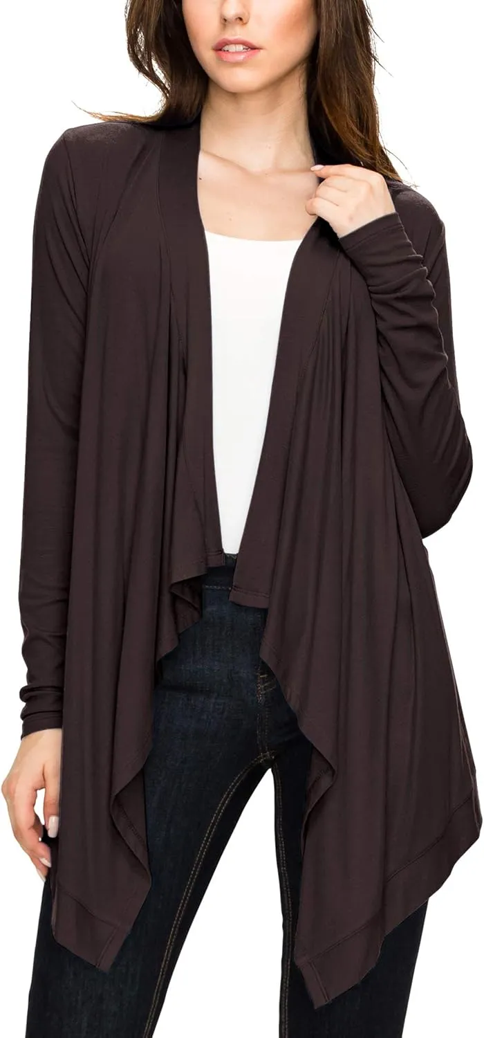 Lock and Love Women's Draped Front Open Asymmetrical Cardigan - Casual Long Sleeve Lightweight Duster