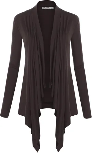 Lock and Love Women's Draped Front Open Asymmetrical Cardigan - Casual Long Sleeve Lightweight Duster