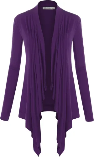 Lock and Love Women's Draped Front Open Asymmetrical Cardigan - Casual Long Sleeve Lightweight Duster