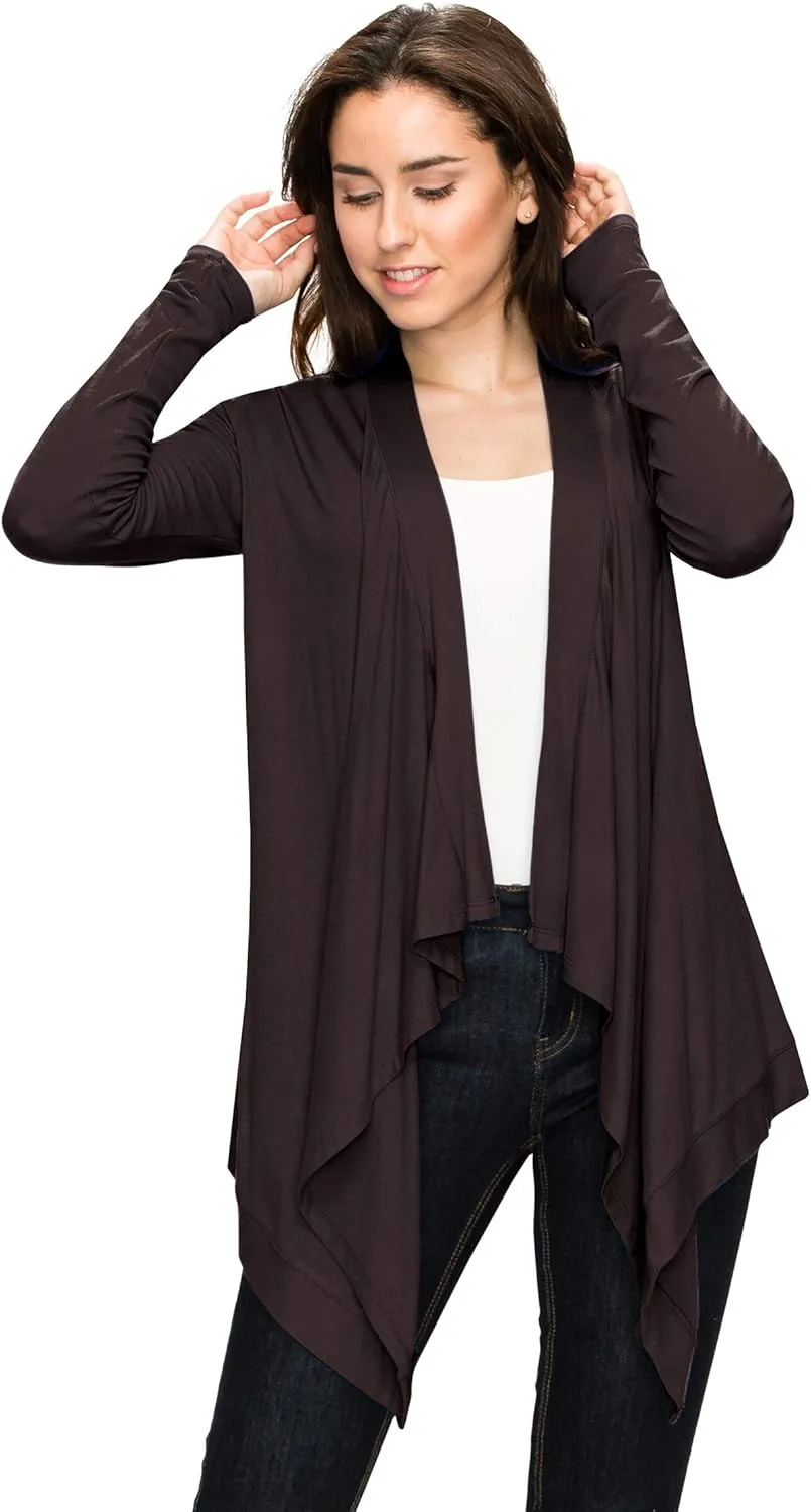 Lock and Love Women's Draped Front Open Asymmetrical Cardigan - Casual Long Sleeve Lightweight Duster