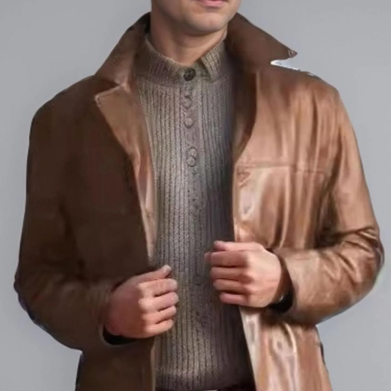Long Leather Jakcet for Men Retro Slim Fit Motorcyle Trench Coat Full Length Faux Leather Overcoat Windbreaker