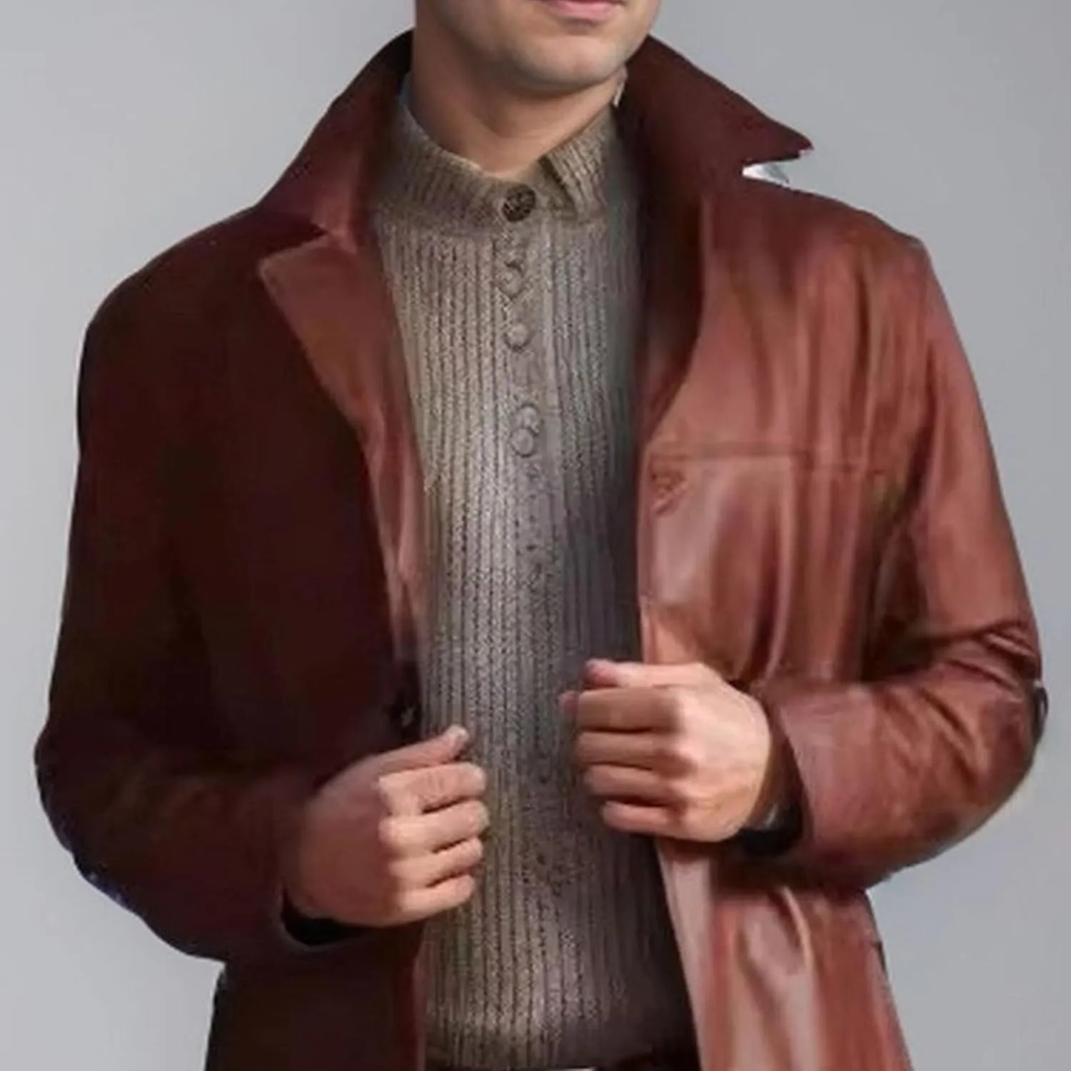 Long Leather Jakcet for Men Retro Slim Fit Motorcyle Trench Coat Full Length Faux Leather Overcoat Windbreaker