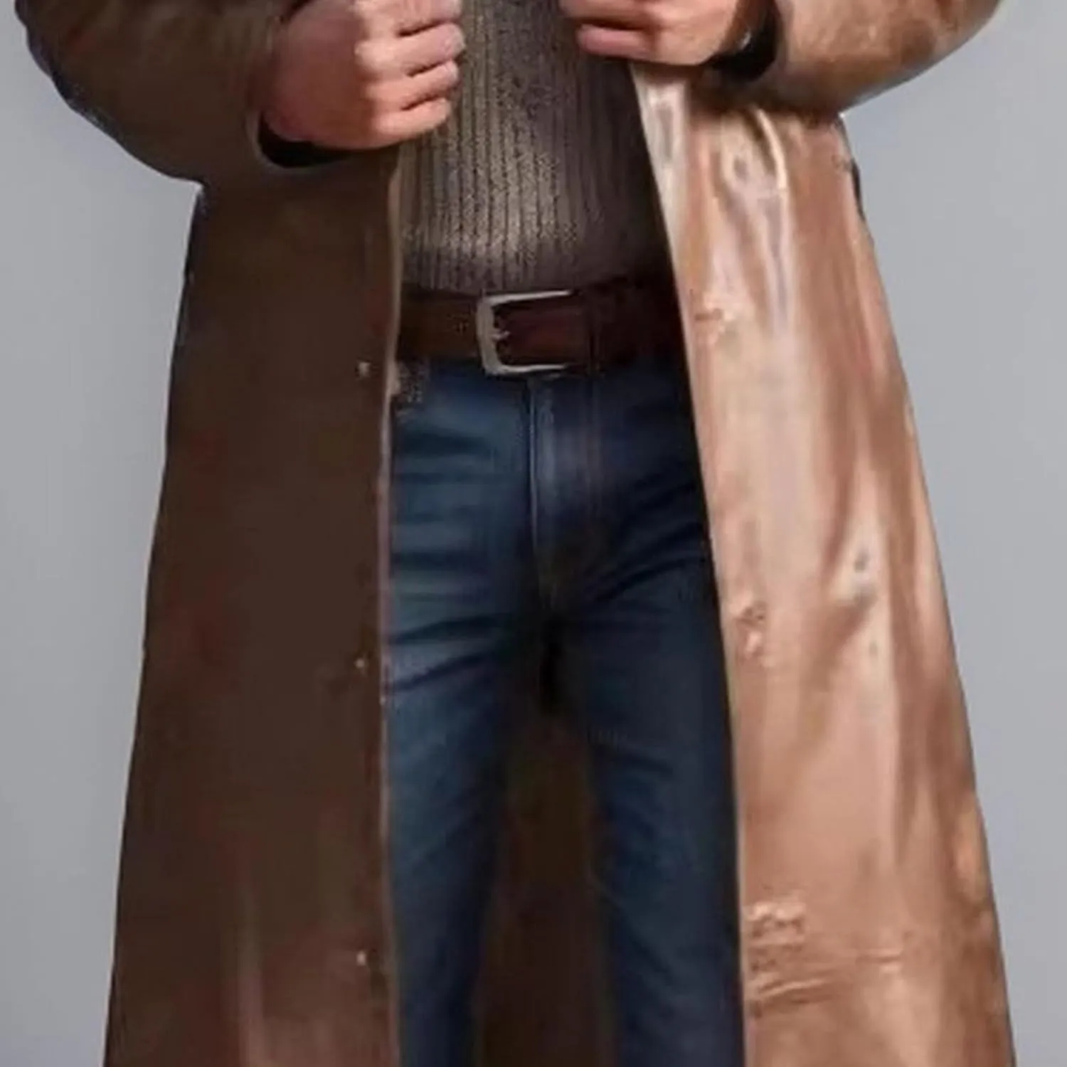 Long Leather Jakcet for Men Retro Slim Fit Motorcyle Trench Coat Full Length Faux Leather Overcoat Windbreaker
