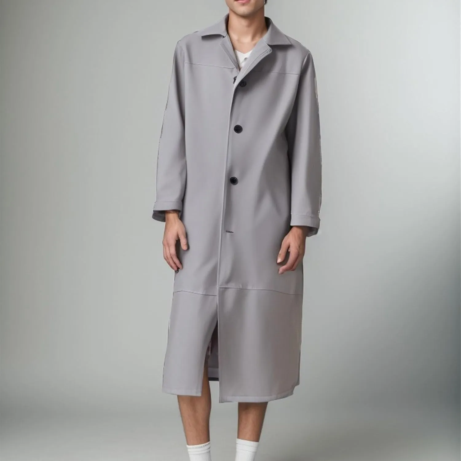Long Leather Jakcet for Men Retro Slim Fit Motorcyle Trench Coat Full Length Faux Leather Overcoat Windbreaker