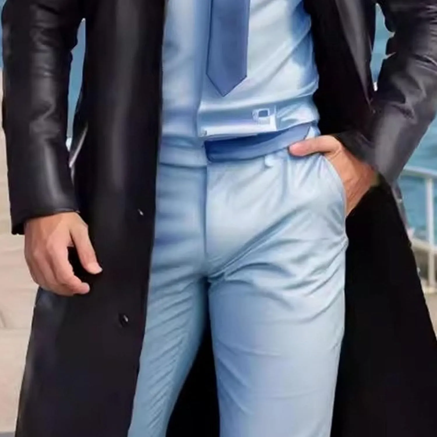 Long Leather Jakcet for Men Retro Slim Fit Motorcyle Trench Coat Full Length Faux Leather Overcoat Windbreaker