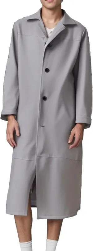 Long Leather Jakcet for Men Retro Slim Fit Motorcyle Trench Coat Full Length Faux Leather Overcoat Windbreaker