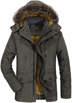 Long Outdoor Jakcket Wool Liner Hooded Jacket Snow Parkas Thicken Men Winter Plush Hooded Padded Cotton Coat