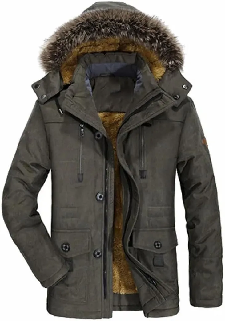Long Outdoor Jakcket Wool Liner Hooded Jacket Snow Parkas Thicken Men Winter Plush Hooded Padded Cotton Coat