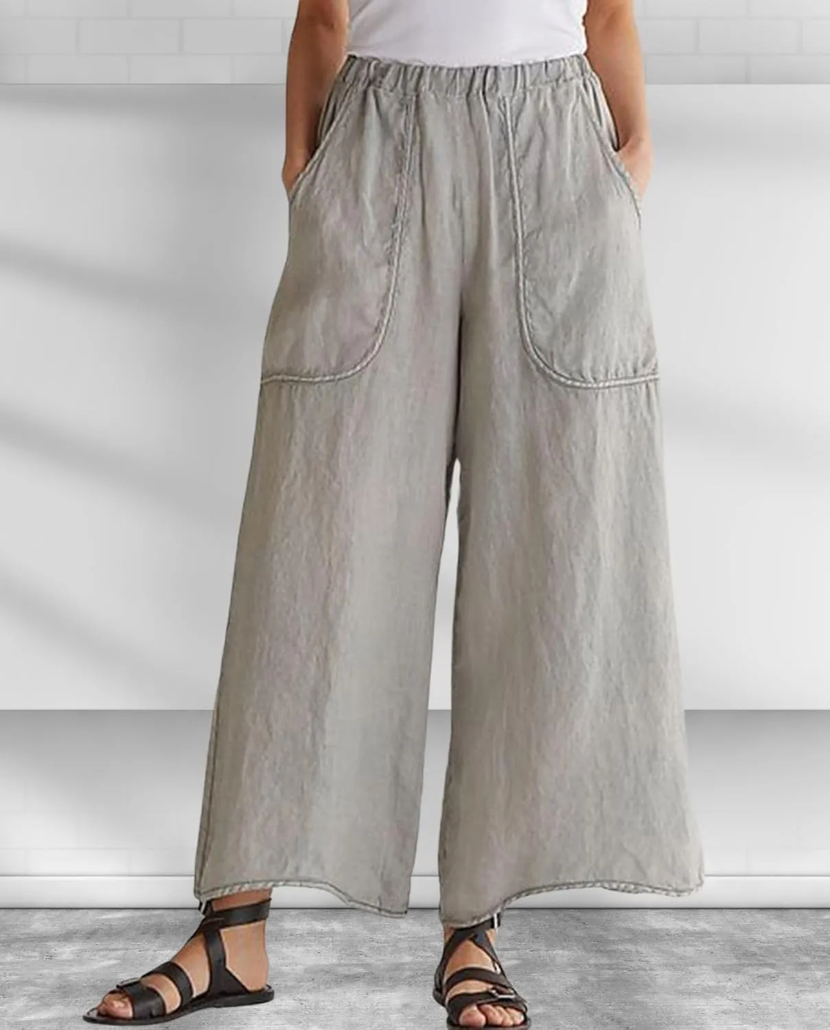 Long Pants for Womens High Waisted Straight Wide Leg Trousers Casual Loose Elastic Waist Palazzo Pants