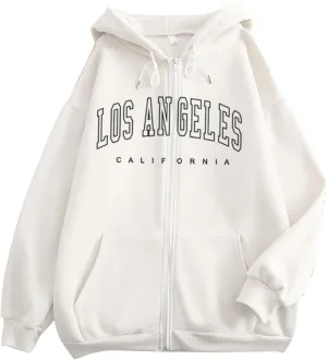 Los Angeles California - Vintage Lightweight Hoodies for Women Full Zip Up Long Sleeve Hooded Sweatshirt Coat Tunic