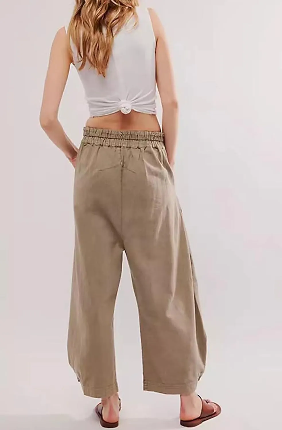 loveimgs Women Pleated Baggy Mid Rise Wide Leg Barrel Jeans Denim Pants Y2k Elastic Waist Harem Pants Pockets