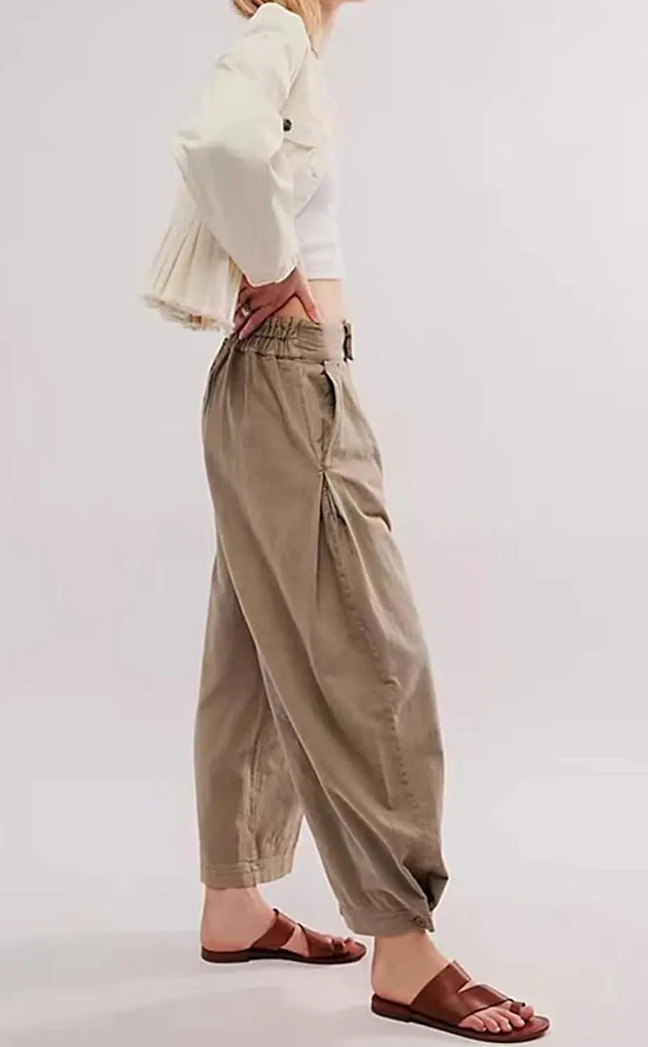 loveimgs Women Pleated Baggy Mid Rise Wide Leg Barrel Jeans Denim Pants Y2k Elastic Waist Harem Pants Pockets