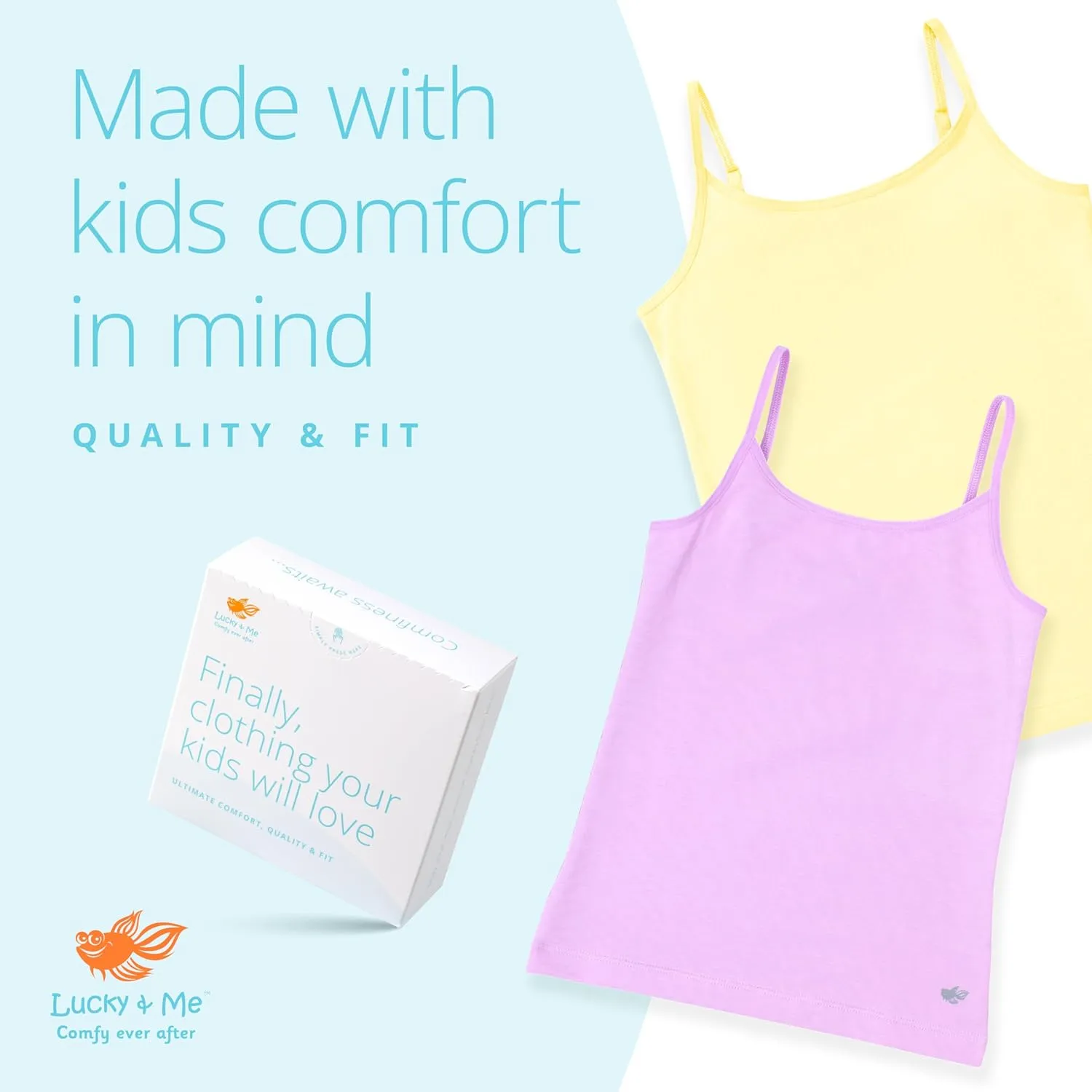 Lucky & Me | Emma Girls Camisoles | Longer Length w/Adjustable Straps | Tagless | Wear on Its Own Or Layering Top | 3-Pack