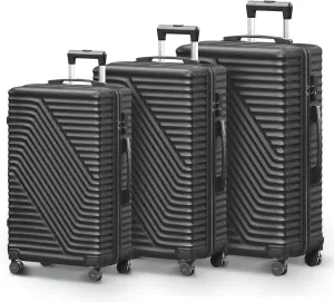 Luggage Sets 3 Piece, Lightweight Suitcase with Spinner Wheels & TSA Lock, Expandable Hardside Suitcases, Hardshell Travel Luggage Set, 20in/24in/28in (Black)