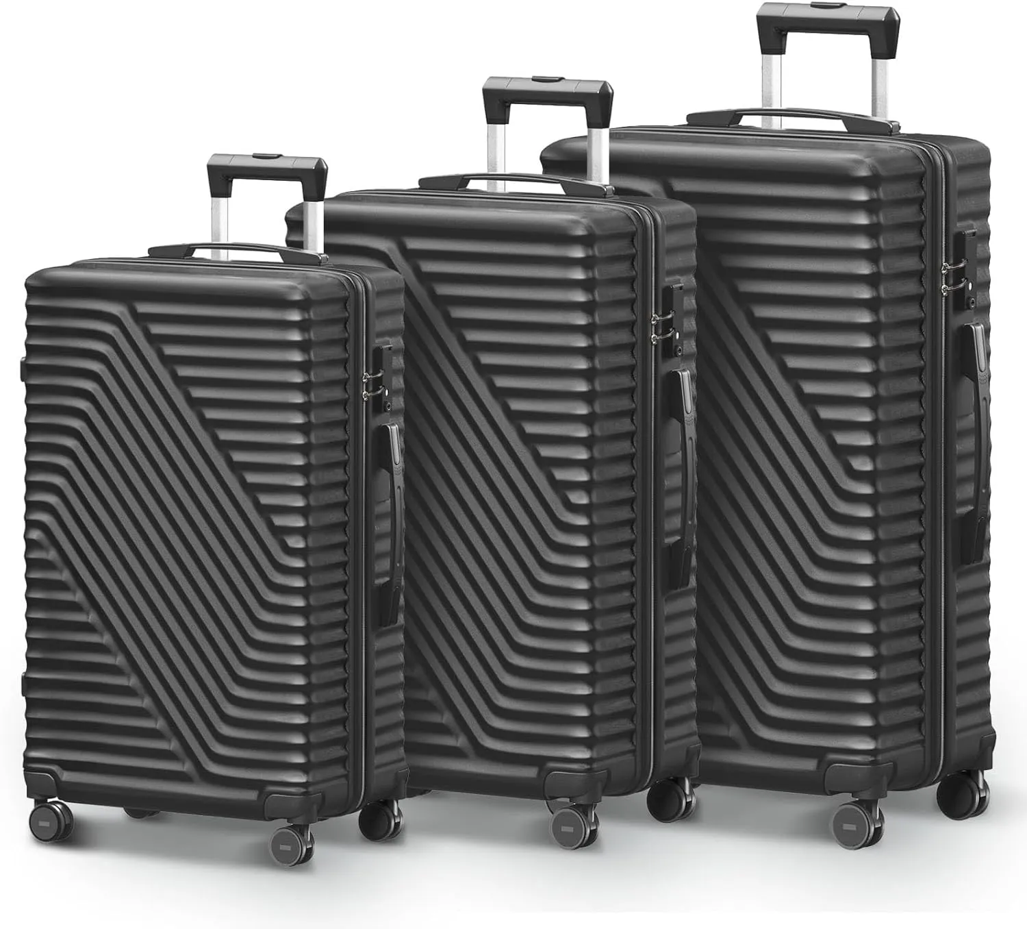 Luggage Sets 3 Piece, Lightweight Suitcase with Spinner Wheels & TSA Lock, Expandable Hardside Suitcases, Hardshell Travel Luggage Set, 20in/24in/28in (Black)
