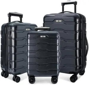 Luggage Sets ABS PC Hardshell 3pcs Clearance Luggage Hardside Lightweight Durable Suitcase sets Spinner Wheels Suitcase with TSA Lock (20/24/28),green (Black)