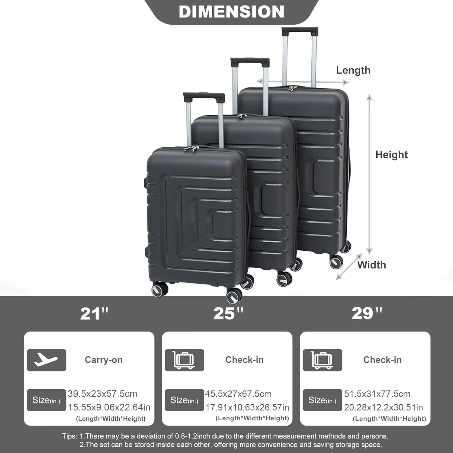 Luggage Sets, Hardside Luggage Sets, 3-Piece Luggage with Spinner Wheels & TSA lock, Portable Expandable Suitcase, Lightweight Carry on Luggage (Dark Gray, 20/24/28)