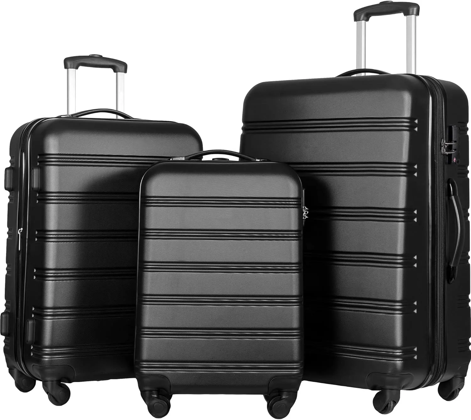 Luggage Sets New Model Expandable ABS Hardshell 3pcs Clearance Luggage Hardside Lightweight Durable Suitcase sets Spinner Wheels Suitcase with TSA Lock 20''24''28'' (3, Black-1)