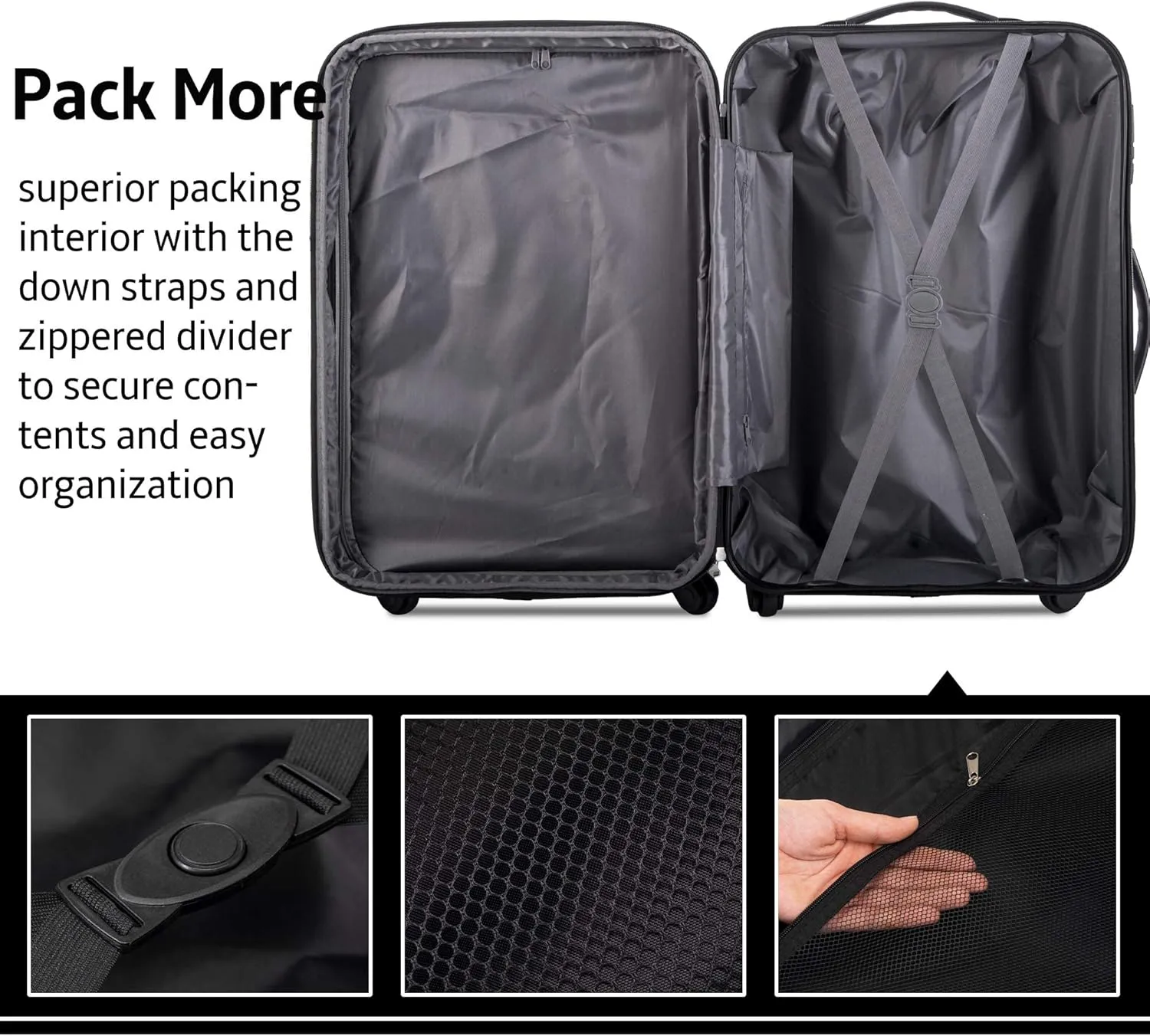 Luggage Sets New Model Expandable ABS Hardshell 3pcs Clearance Luggage Hardside Lightweight Durable Suitcase sets Spinner Wheels Suitcase with TSA Lock 20''24''28'' (3, Black-1)