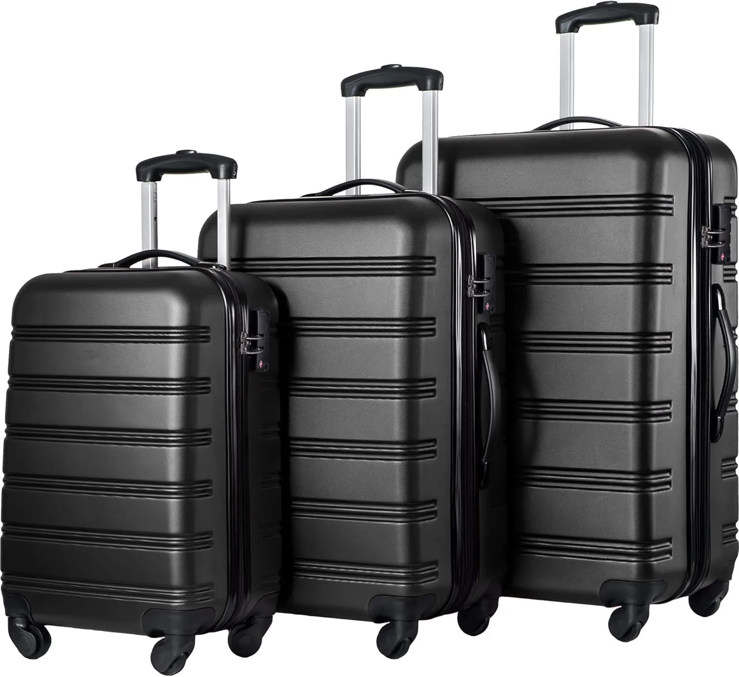 Luggage Sets New Model Expandable ABS Hardshell 3pcs Clearance Luggage Hardside Lightweight Durable Suitcase sets Spinner Wheels Suitcase with TSA Lock 20''24''28'' (3, Black-1)