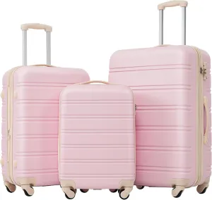 Luggage Sets New Model Expandable ABS Hardshell 3pcs Clearance Luggage Hardside Lightweight Durable Suitcase sets Spinner Wheels Suitcase with TSA Lock 20''24''28'' (3, Light Pink-1)