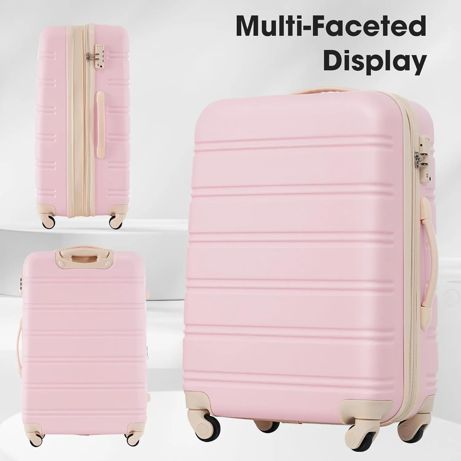 Luggage Sets New Model Expandable ABS Hardshell 3pcs Clearance Luggage Hardside Lightweight Durable Suitcase sets Spinner Wheels Suitcase with TSA Lock 20''24''28'' (3, Light Pink-1)