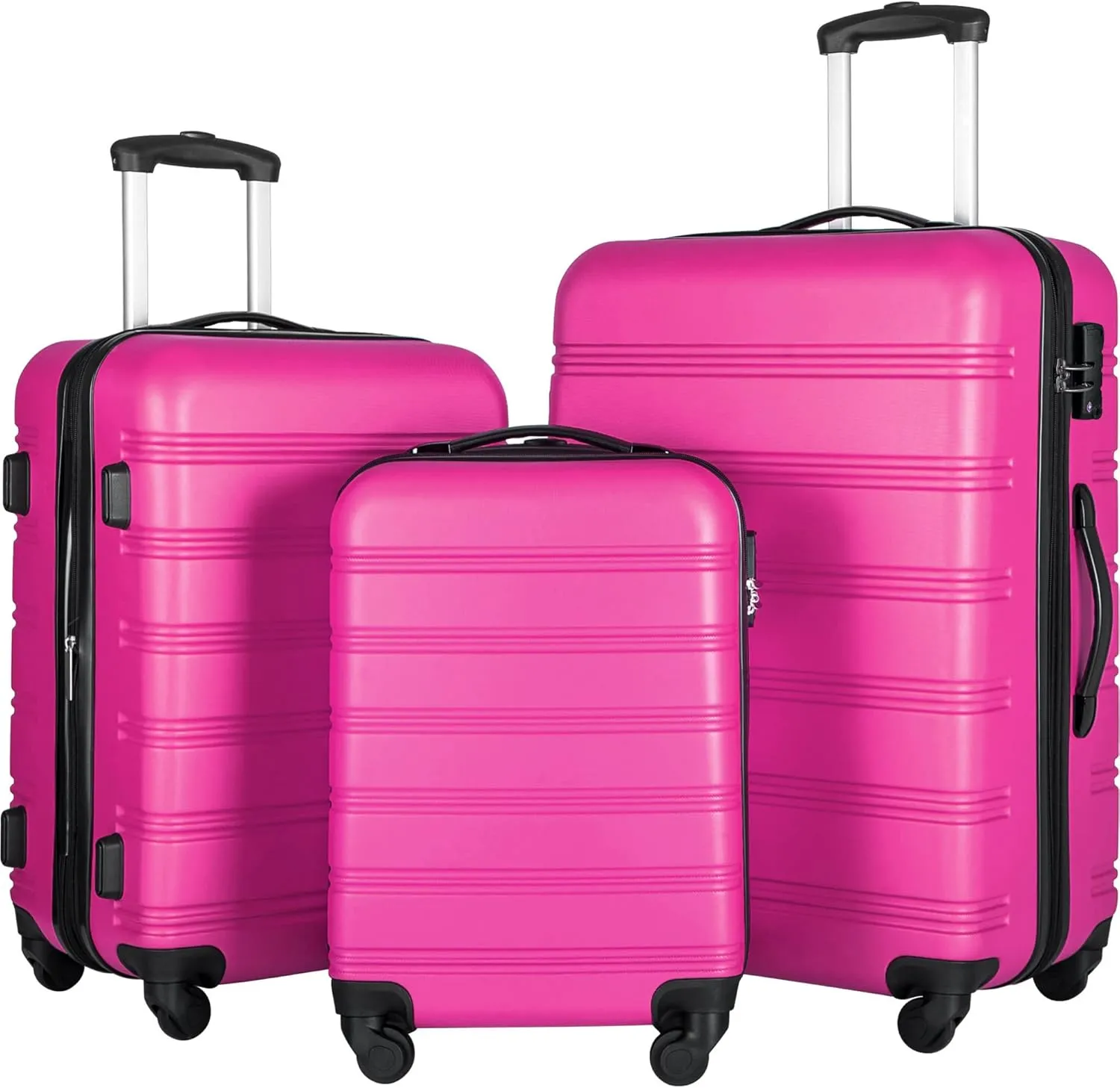 Luggage Sets New Model Expandable ABS Hardshell 3pcs Clearance Luggage Hardside Lightweight Durable Suitcase sets Spinner Wheels Suitcase with TSA Lock 20''24''28'' (3, Pink-1)