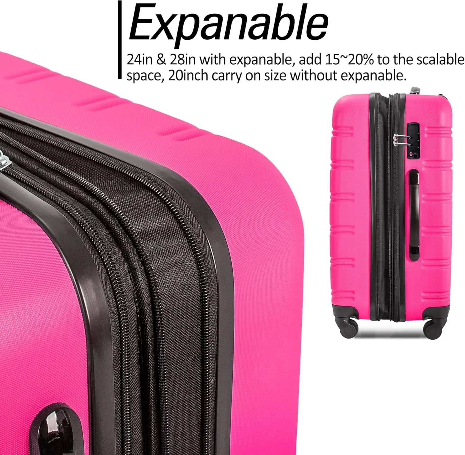 Luggage Sets New Model Expandable ABS Hardshell 3pcs Clearance Luggage Hardside Lightweight Durable Suitcase sets Spinner Wheels Suitcase with TSA Lock 20''24''28'' (3, Pink-1)