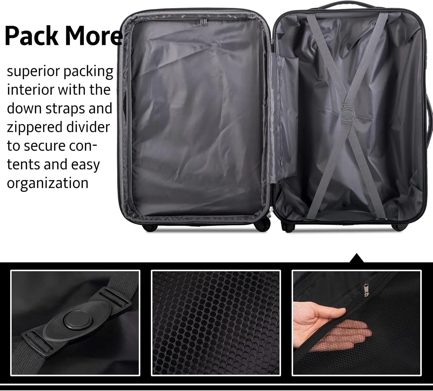 Luggage Sets New Model Expandable ABS Hardshell 3pcs Clearance Luggage Hardside Lightweight Durable Suitcase sets Spinner Wheels Suitcase with TSA Lock 20''24''28'' (3, Pink-1)