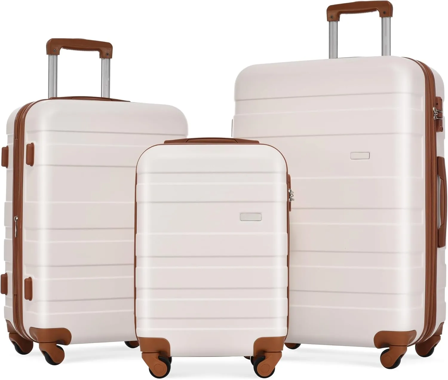 Luggage Sets New Model Expandable ABS Hardshell 3pcs Clearance Luggage Hardside Lightweight Durable Suitcase sets Spinner Wheels Suitcase with TSA Lock 20''24''28'' (3, pink and brown)