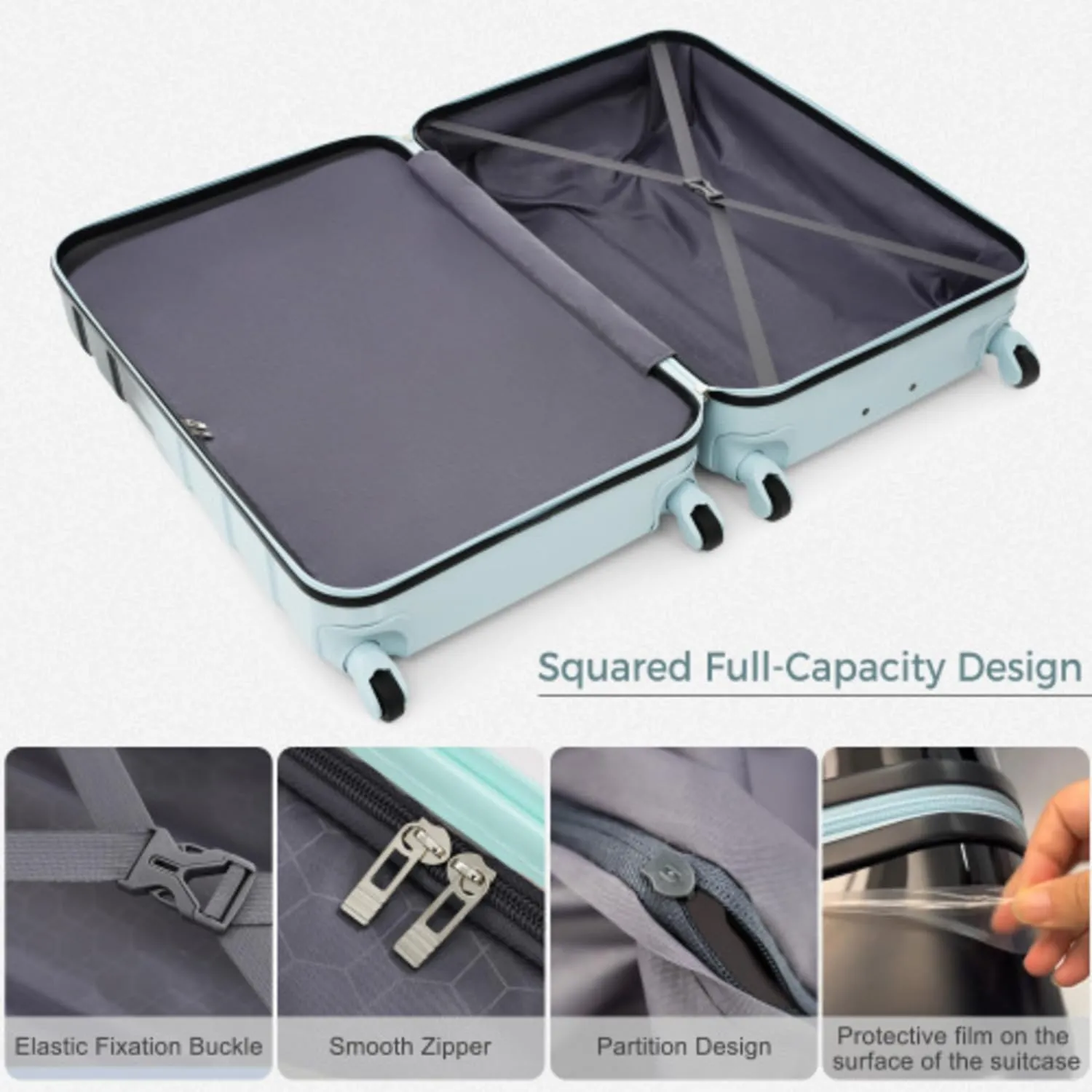 Luggage Sets New Model Expandable ABS Hardshell 3pcs Clearance Luggage Hardside Lightweight Durable Suitcase sets Spinner Wheels Suitcase with TSA Lock 20''24''28'' (Blue)