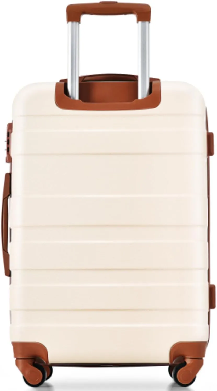 Luggage Sets New Model Expandable ABS Hardshell 3pcs Clearance Luggage Hardside Lightweight Durable Suitcase sets Spinner Wheels Suitcase with TSA Lock 20''24''28'' (Ivory and Brown)
