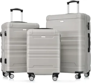 Luggage Sets New Model Expandable ABS Hardshell 3pcs Clearance Luggage Hardside Lightweight Durable Suitcase sets Spinner Wheels Suitcase with TSA Lock 20''24''28''(light grey)