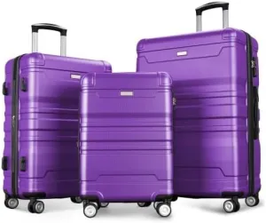 Luggage Sets New Model Expandable ABS Hardshell 3pcs Clearance Luggage Hardside Lightweight Durable Suitcase sets Spinner Wheels Suitcase with TSA Lock (Purple)