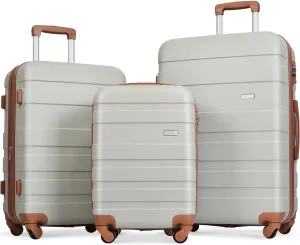Luggage Sets New Model Expandable ABS Hardshell 3pcs Clearance Luggage Hardside Lightweight Suitcase Sets Spinner Wheels Suitcase with TSA Lock 20''24''28''(Light Grey and Brown)
