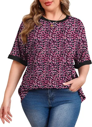 LUYAA Womens Plus Size Tops Short Sleeve Summer T-Shirts Crewneck Loose Casual Tunic Blouse L - 5XL