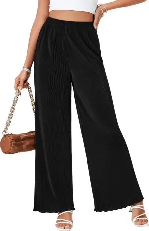 LYANER Women's Casual Wide Leg Pants Pleated High Elastic Waist Flowy Loose Palazzo Pants Work Trousers