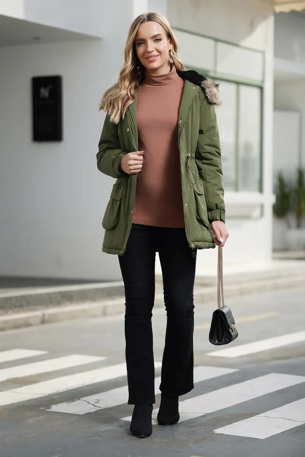 Maacie Womens Maternity 3 in 1 Thickened Outwear Fleece Lined Coat Winter Warm Hooded
