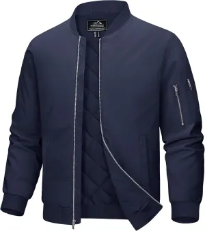 MAGCOMSEN Men's Bomber Jacket Casual Windproof Quilted Jacket Full Zip Windbreaker Winter Warm Varsity Jacket with Pockets